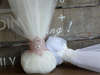 Μπομπονιέρα γάμου με οργάντζα, πέρλα και δαντέλα περιμετρικά, σε λευκό ή εκρου χρώμα