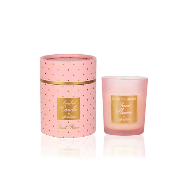 Εικόνα με Μπομπονιέρα κερί ροζ χρυσό πουά sweet flavor