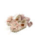 Εσπαντρίγια σαμπό από δέρμα και satin ύφασμα με δέσιμο κορδέλα δαντέλα και χειροποίητο λουλούδι με κρύσταλλο swarovski σε ροζ αντικέ χρώμα