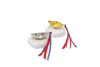 Μπομπονιέρα βάπτισης για αγόρι μεταλλική βαρκούλα, σε χρυσό ή ασημί, και κορδέλες πάνω σε βότσαλο