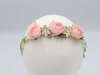 Flower crown - Στέκα για τα μαλλιά με ροζ και εκρού λουλούδια,