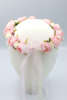 Flower tiara - Στεφανάκι για τα μαλλιά με ροζ και λευκά λουλούδια υφασμάτινα