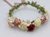 Flower tiara - Στεφανάκι για τα μαλλιά με dusty pink, μπορντό και εκρού λουλούδια υφασμάτινα