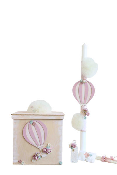 Βαπτιστικό πακέτο με θέμα ροζ αερόστατο