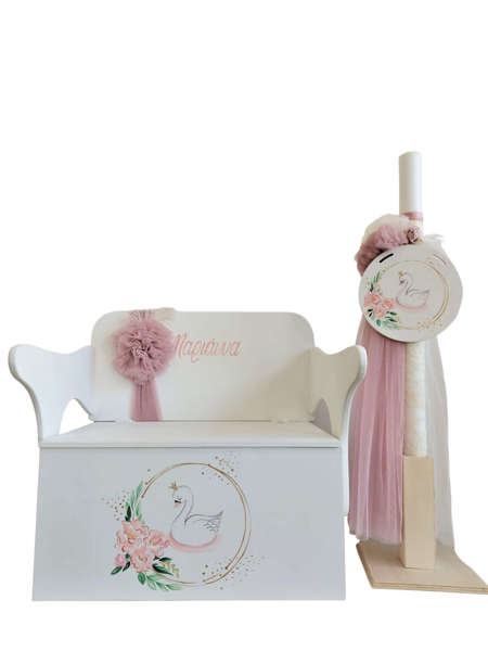 Βαπτιστικό πακέτο με θέμα pink flower swan