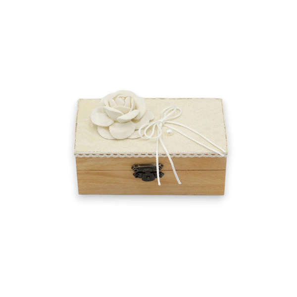 Εικόνα με Μπομπονιέρα ξύλινο κουτί με τριαντάφυλλο