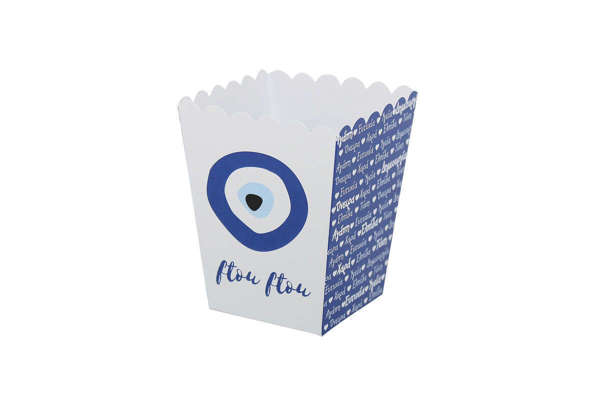 Χάρτινο κουτί popcorn με θέμα ματάκι μπλε