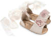 Δερμάτινο δετό pip toe με χειροποίητο διακοσμητικό με λουλούδια σε εκρού-ροζ χρώμα