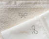 Απλό και κομψό βαμβακερό σετ λαδόπανων σε ιβουάρ χρώμα, με λεπτή δαντέλα με λούρεξ, σατέν κορδέλα και θερμοκολλητικό στρας (τύπου Swarovski) σχέδιο φιογκάκι.