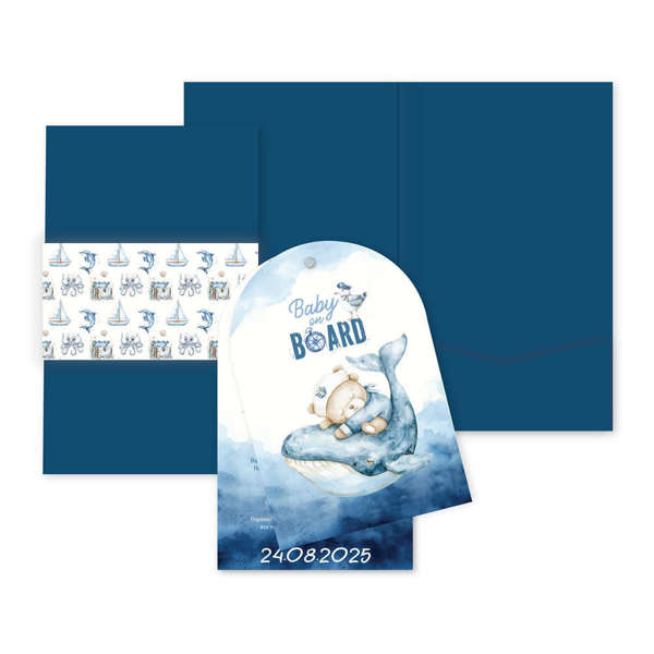 Προσκλητήριο Βάπτισης Αγόρι Sailor Bear | Αρκουδάκι Ναύτης &amp; Φάλαινα
