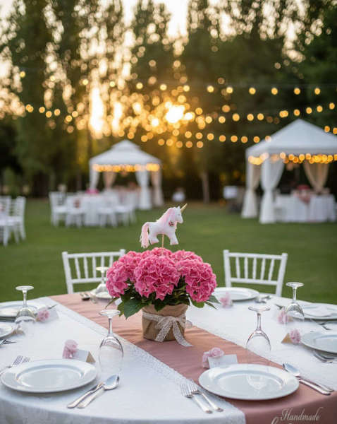 Centerpiece Βάπτισης με Ορτανσία & Χειροποίητο Μονόκερο