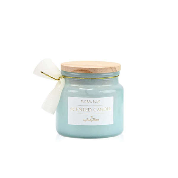 Μπομπονιέρα αρωματικό κερί γαλάζιο με ξύλινο καπάκι 