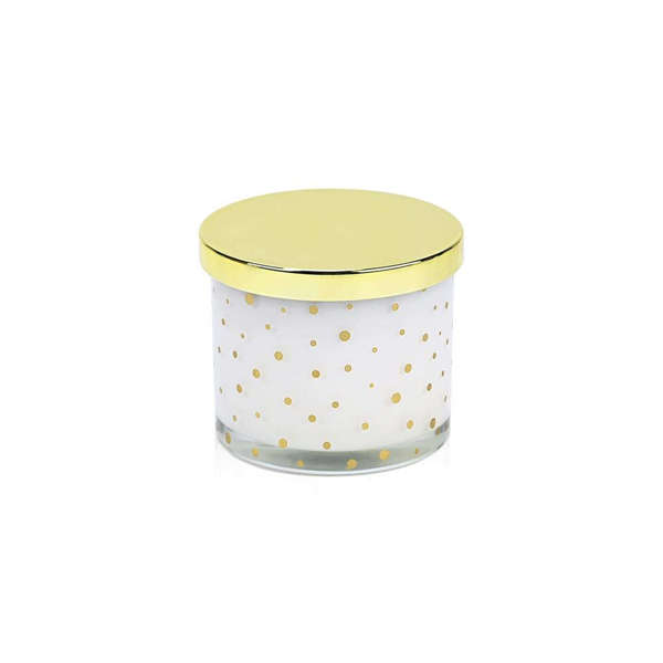 Μπομπονιέρα αρωματικό Κερί λευκό με χρυσά πουά και χρυσό καπάκι