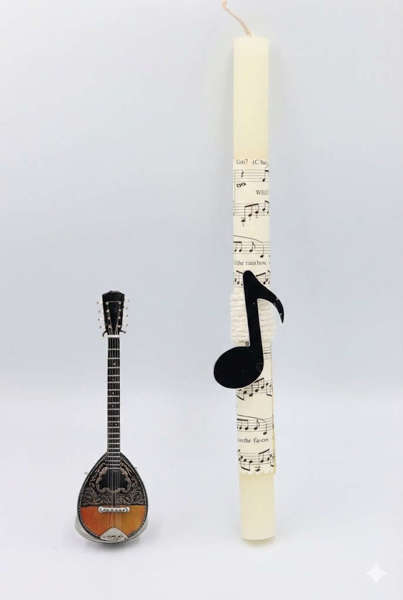 Πασχαλινή Λαμπάδα με Μινιατούρα Μπουζούκι & Νότα