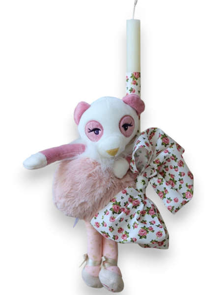 Πασχαλινή Λαμπάδα με Λούτρινο Πάντα & Φλοράλ Φιόγκο